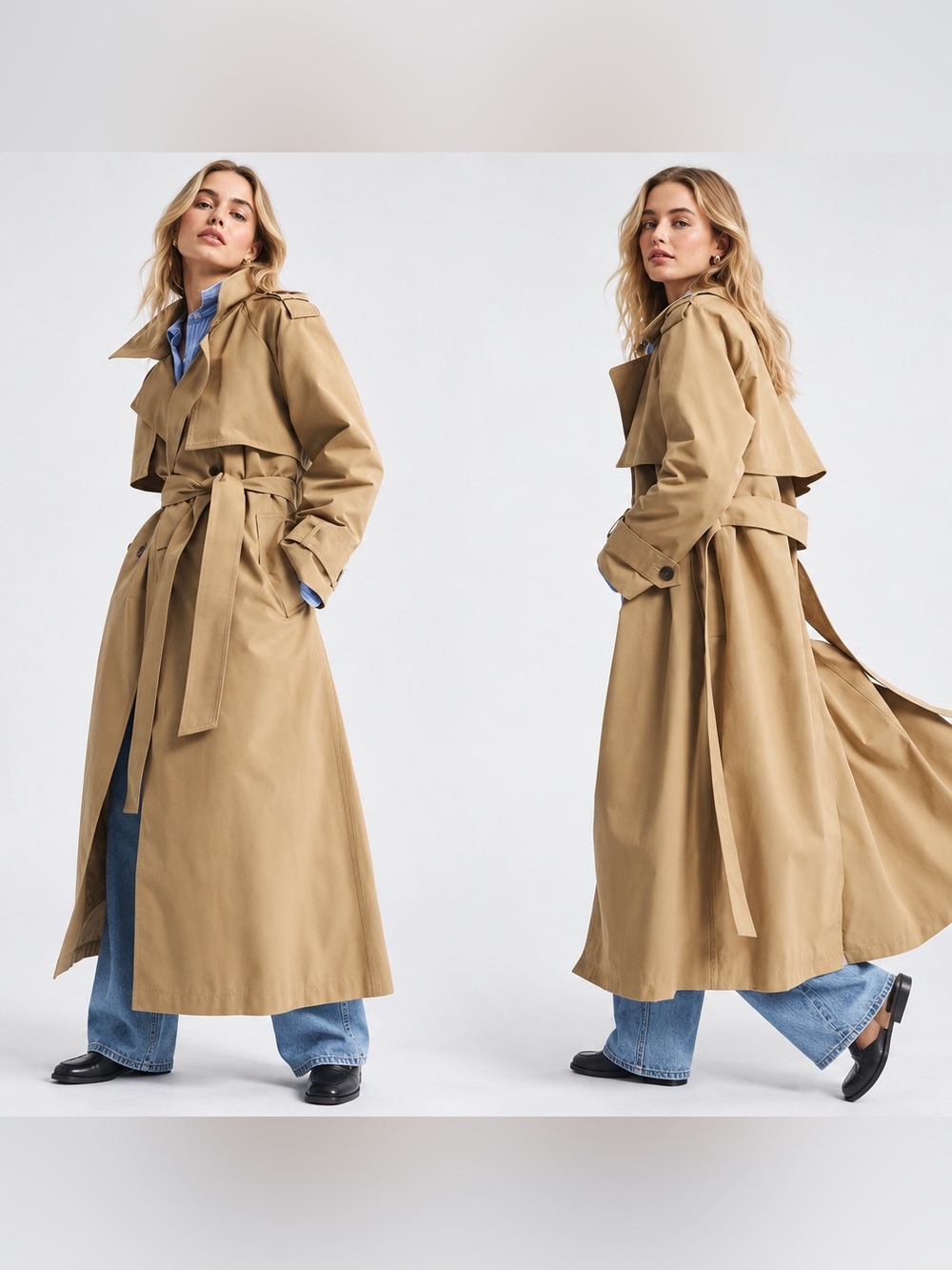 Abercrombie & Fitch Classic Long Trench Coat size M Camel Water Resistant
